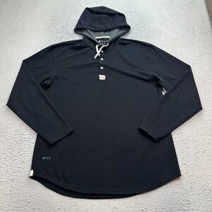 BYLT Basics Hoodie Shirt Mens XL Long Sleeve Black Drop-Cut LUX Hooded Henley